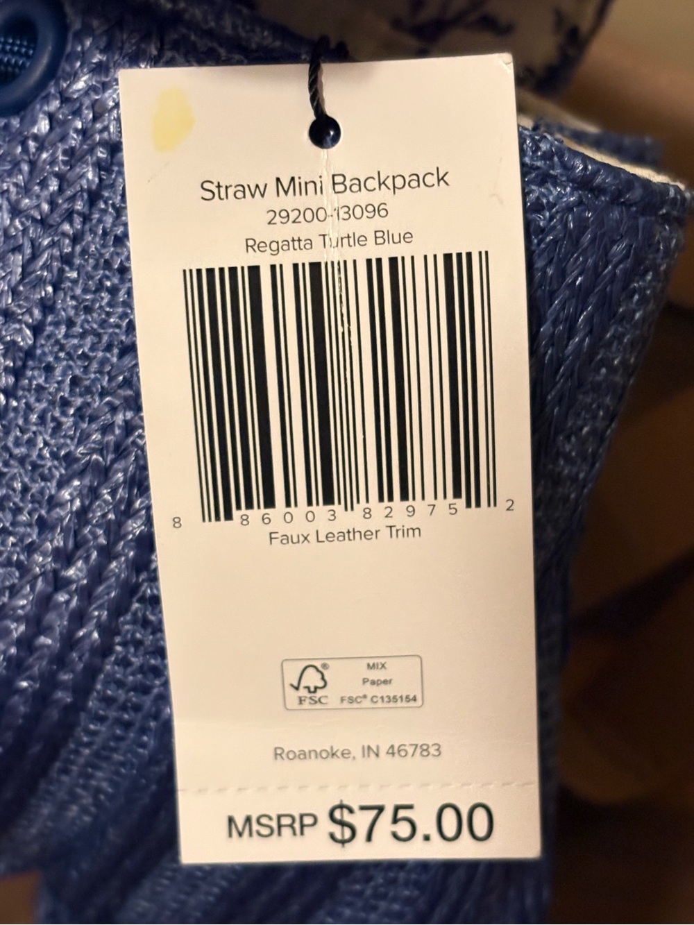 Vera Bradley Straw Mini Backpack in Regatta Turtle Blue - Picture 5 of 5
